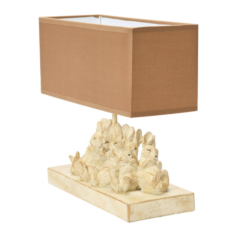 Creative Co-Op Whitewashed Rabbit Table Lamp with Sand Colored Linen Shade - Image 4